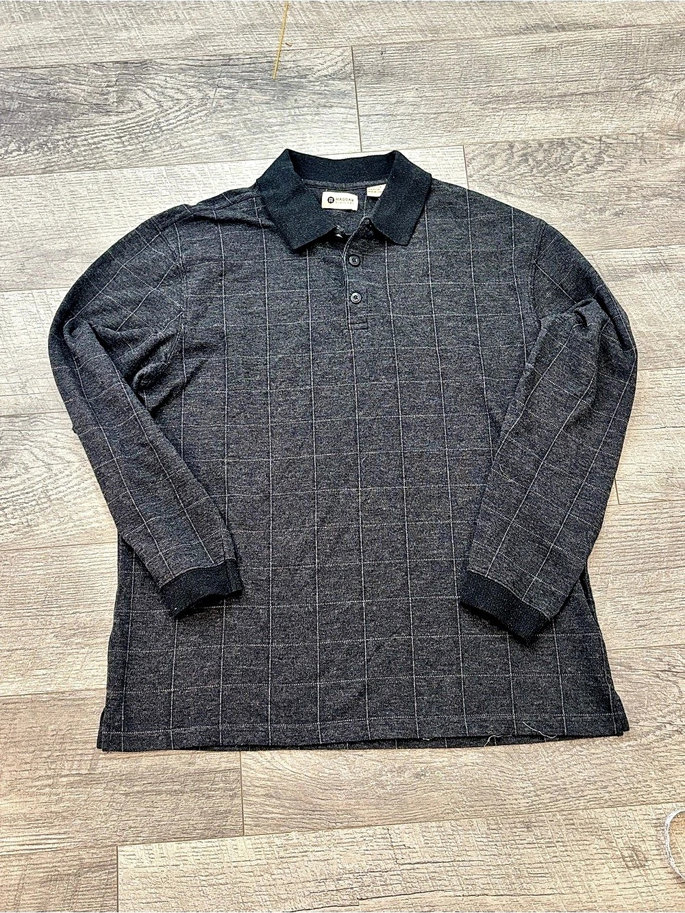 Haggar Checkered Polo in Black Size Medium Like New